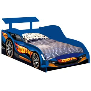 Kinderbed in de vorm van een raceauto, stockcar-stijl, blauw